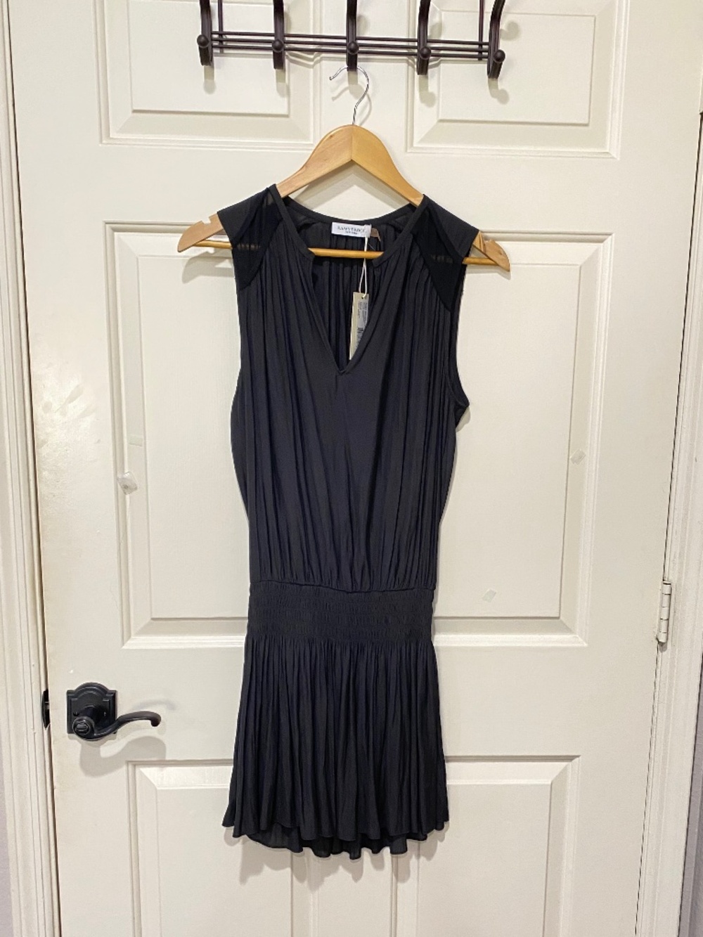 NWT Ramy Brook Sallie Black Smocked Mini Dress Size M